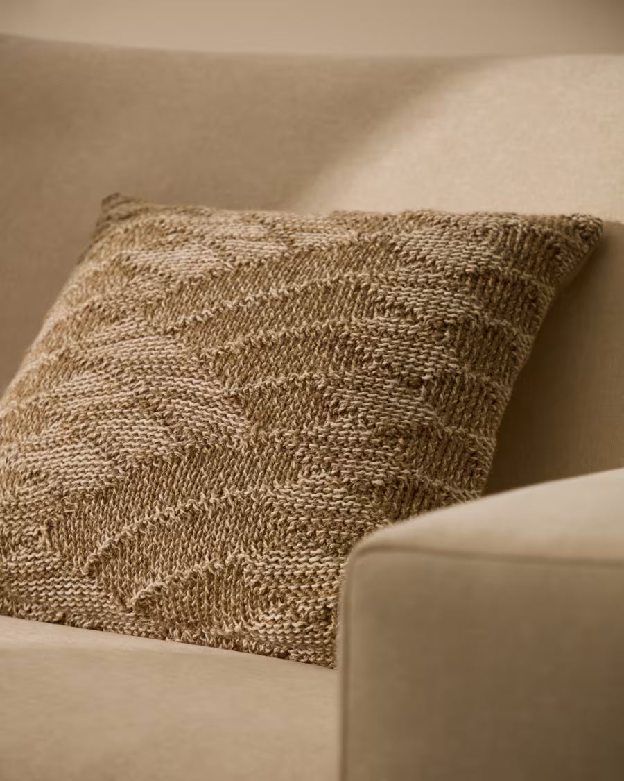 Melyan beige jacquard cotton and jute cushion 45 x 45cm
