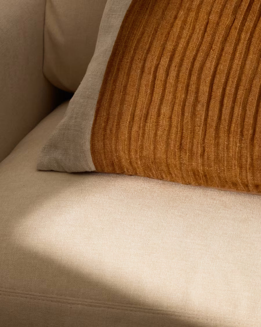 Zoren mustard pleated 100% linen cushion 50 x 50cm