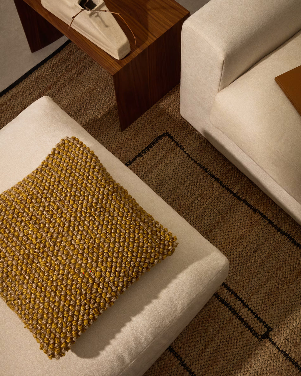 Sayen mustard jute cushion 50 x 50 cm