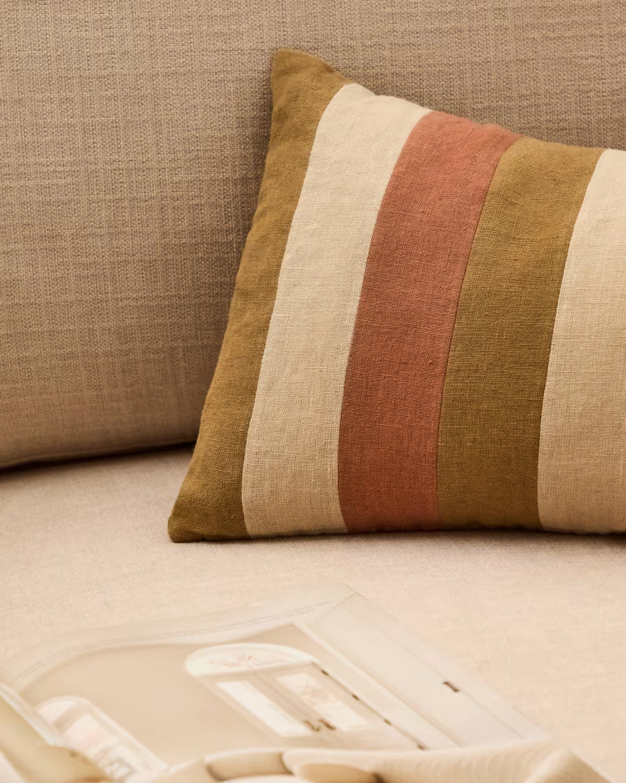 Nivran multicoloured striped 100% linen cushion 30 x 50cm