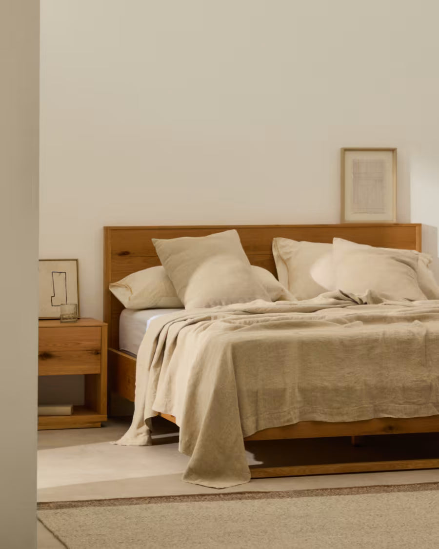 Tandi beige 100% linen bedspread