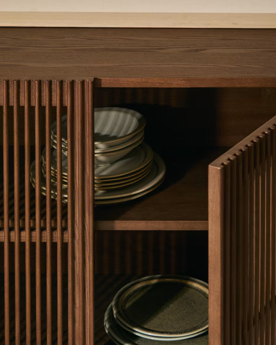 Beyla Sideboard in ash veneer and solid ash wood with walnut finish 181 x 71.5cm