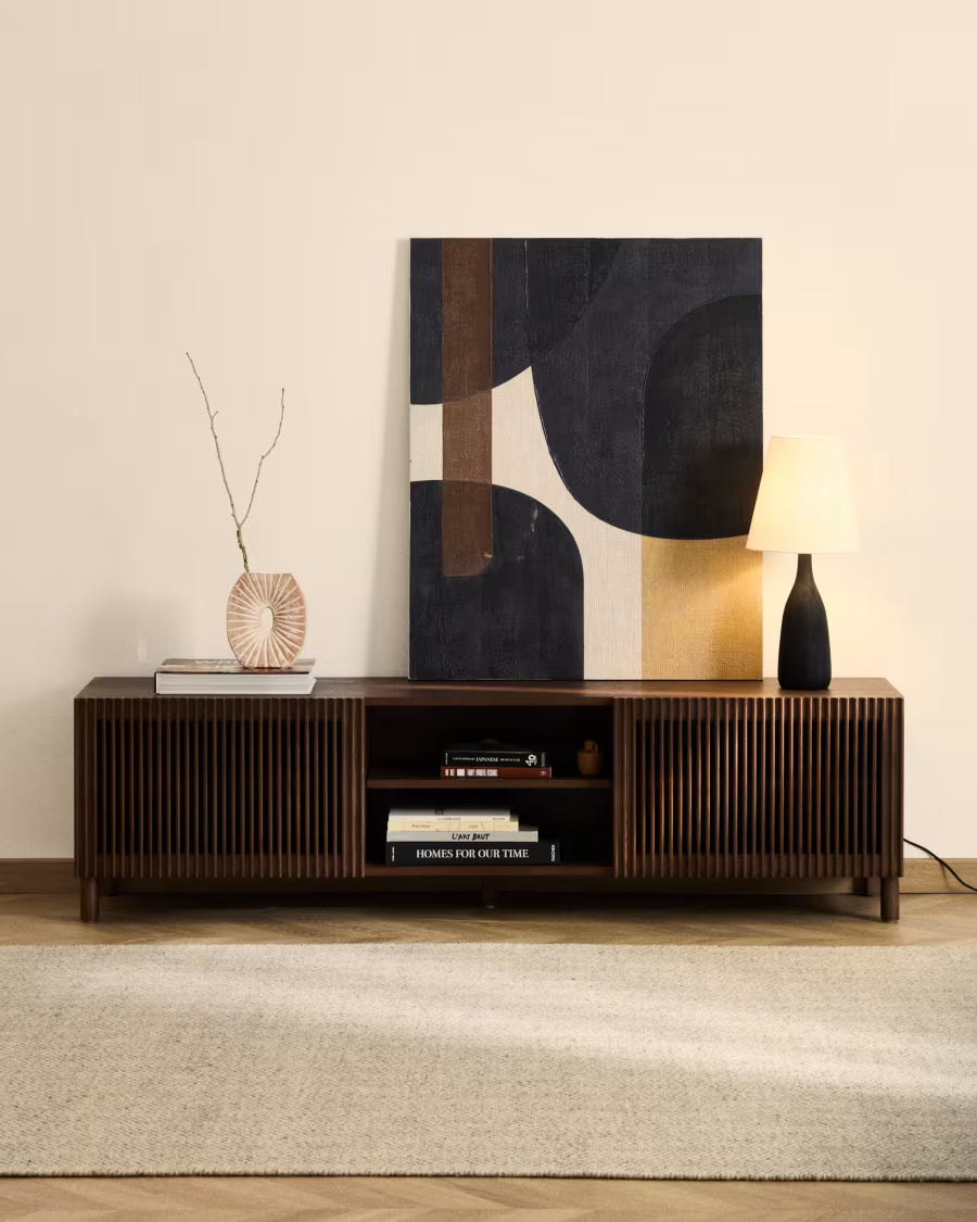 Beyla TV stand in ash veneer and walnut finish