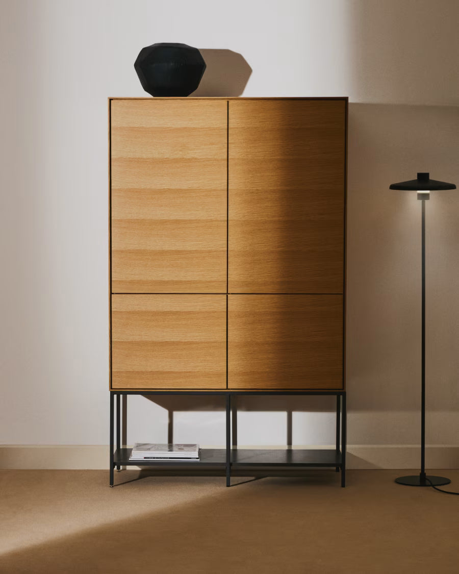 Vedrana 4 door tall sideboard in oak veneer with steel leg