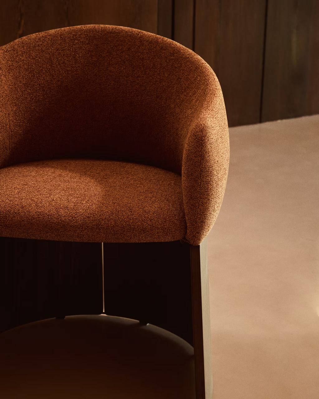 Bosca Chair in Terracotta Chenille and Walnut.