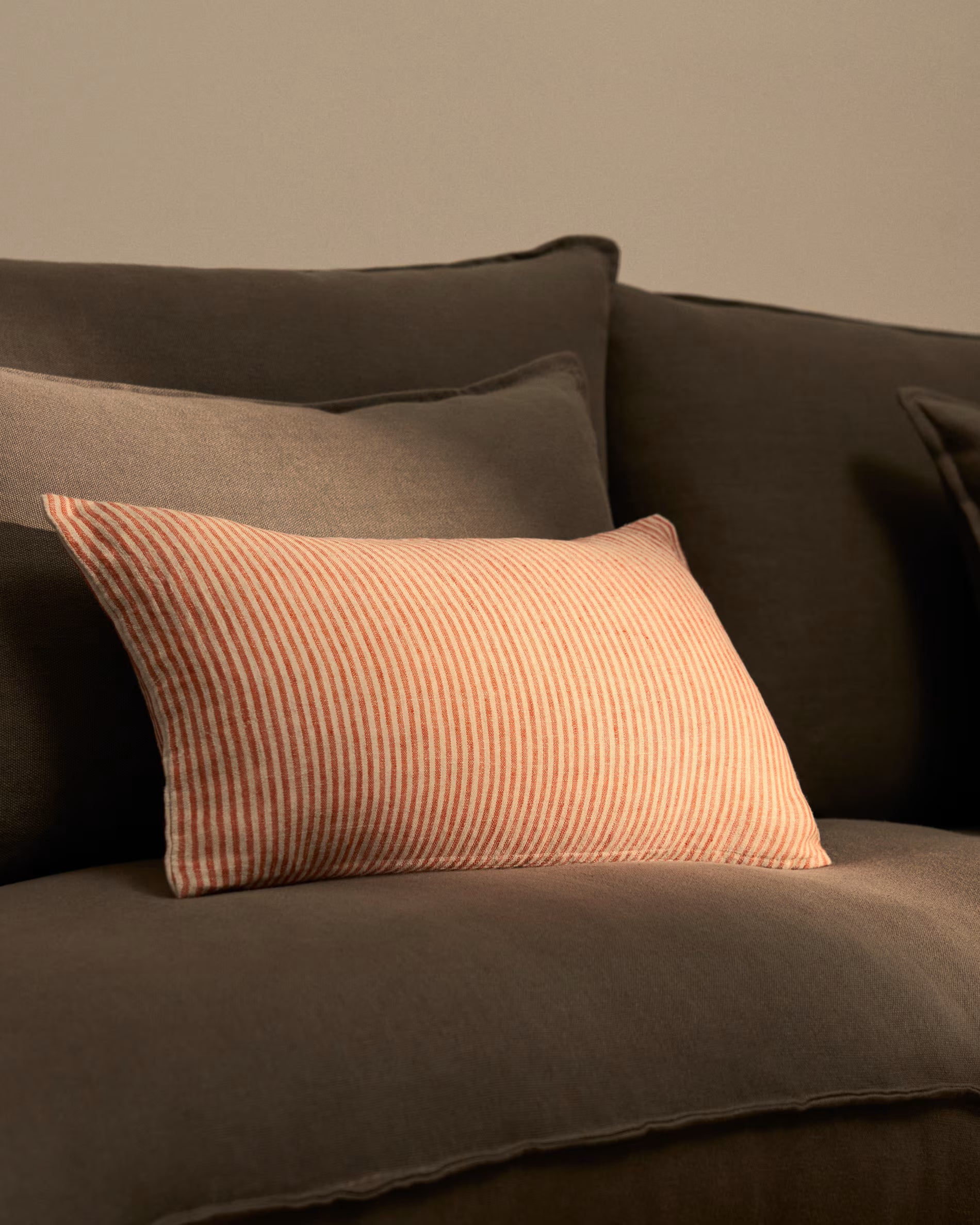Oriade orange striped linen cushion 30 x 50cm