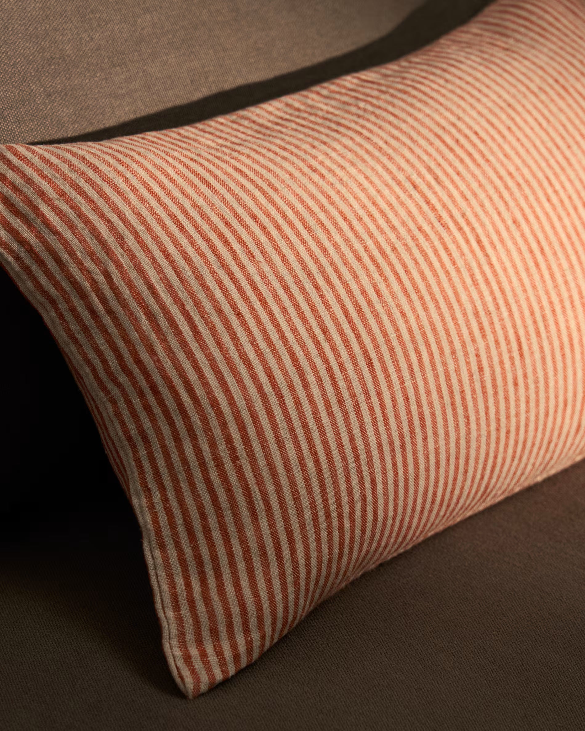 Oriade orange striped linen cushion 30 x 50cm