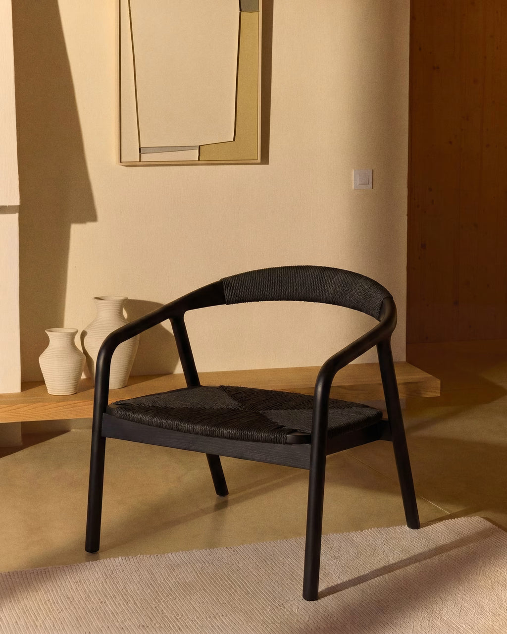 Derile armchair in solid oak wood with black finish