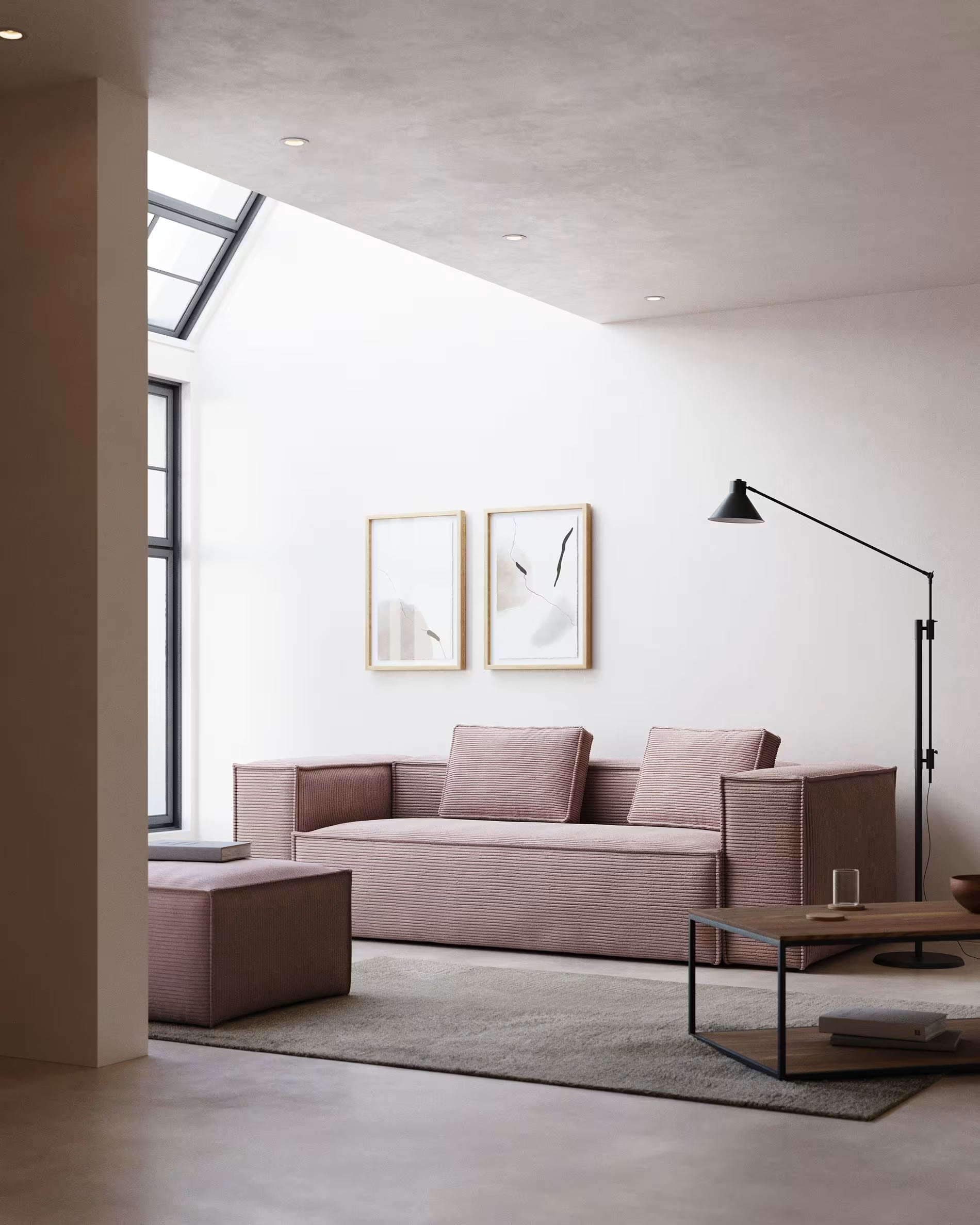 Blok 3-seater sofa in pink thick corduroy 240cm 