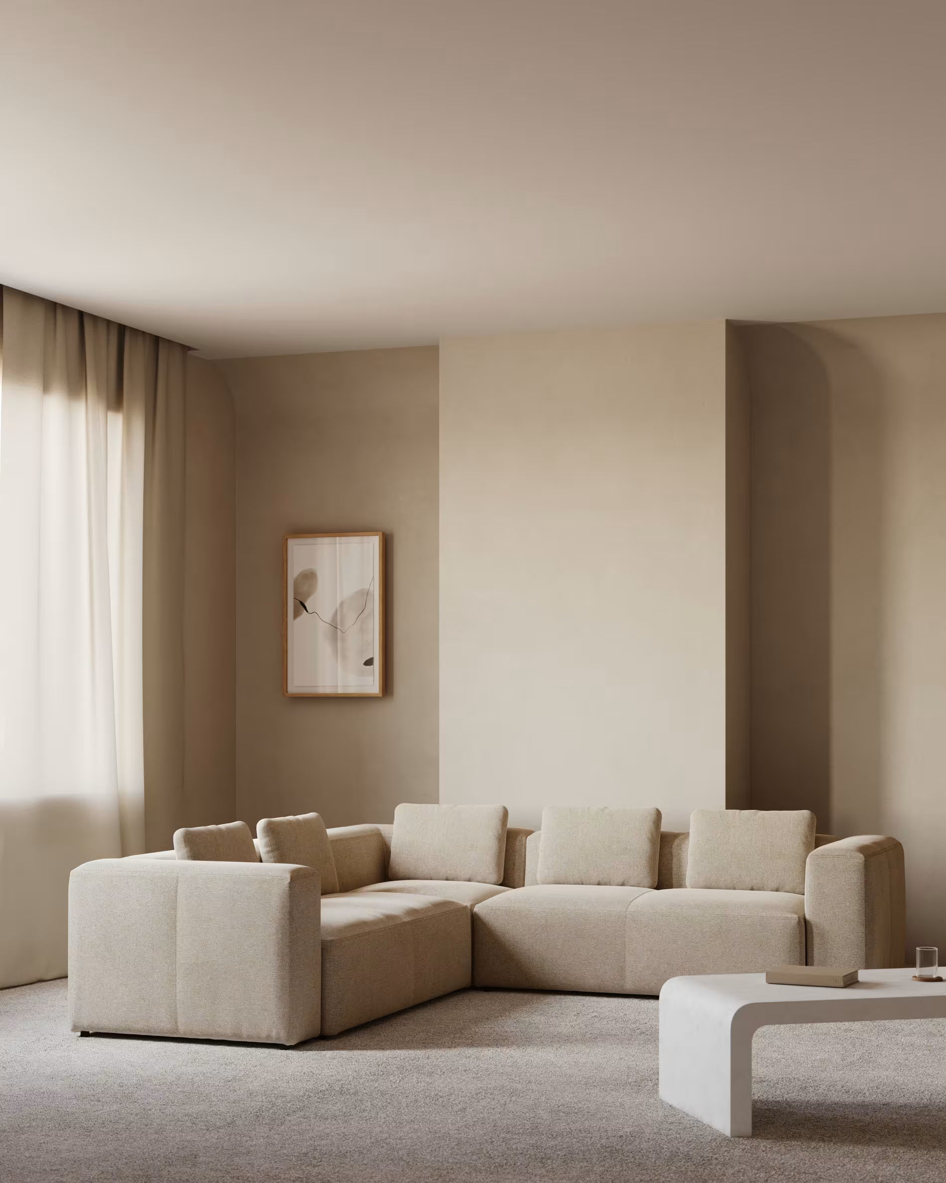 Blok beige chenille 5-seater corner sofa