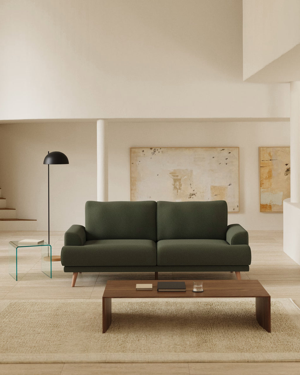 Karin 3-seater sofa in dark green chenille 231 cm