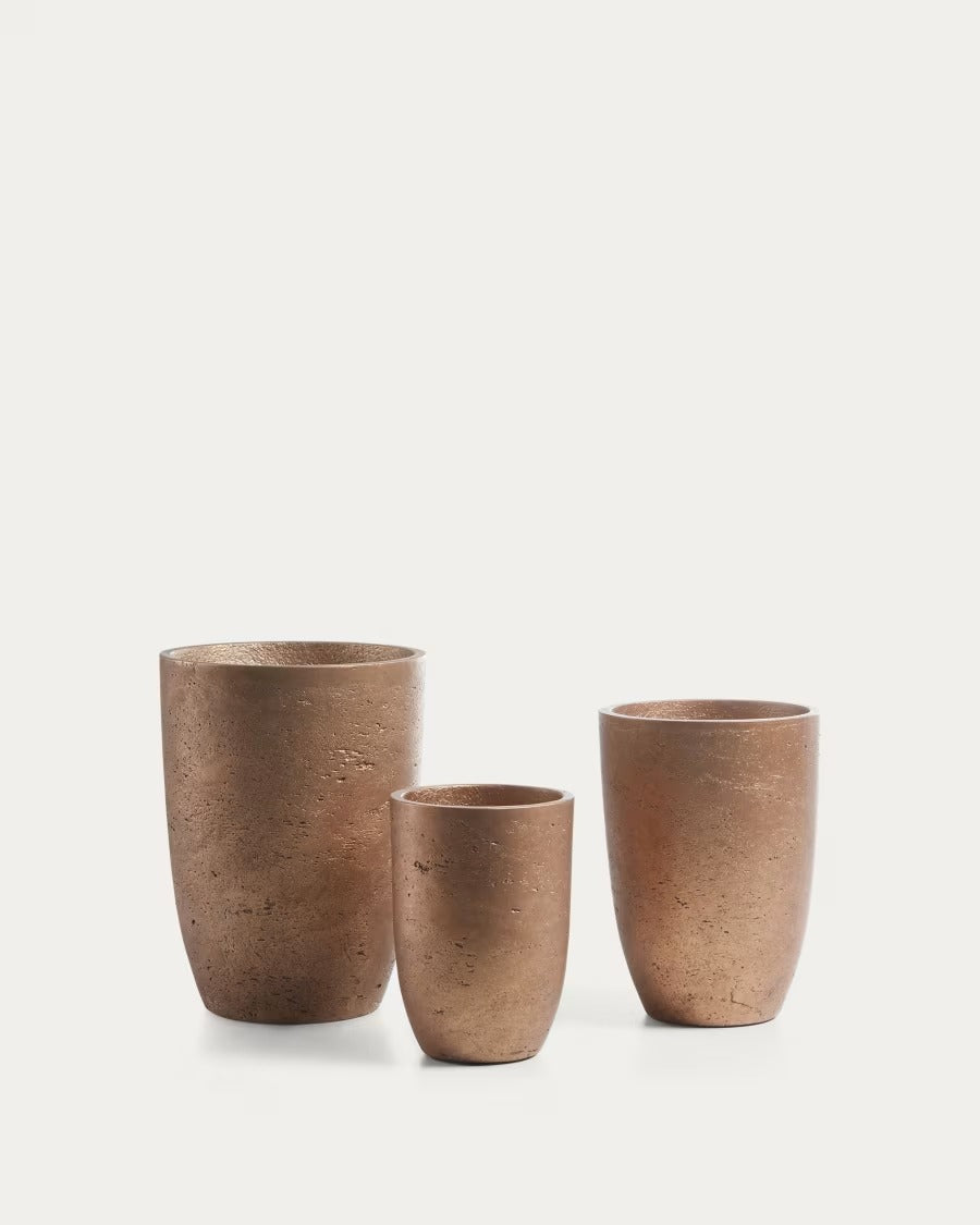 Low Set of 3 Planters Copper Ø 20 cm / Ø 17 cm / Ø 13 cm