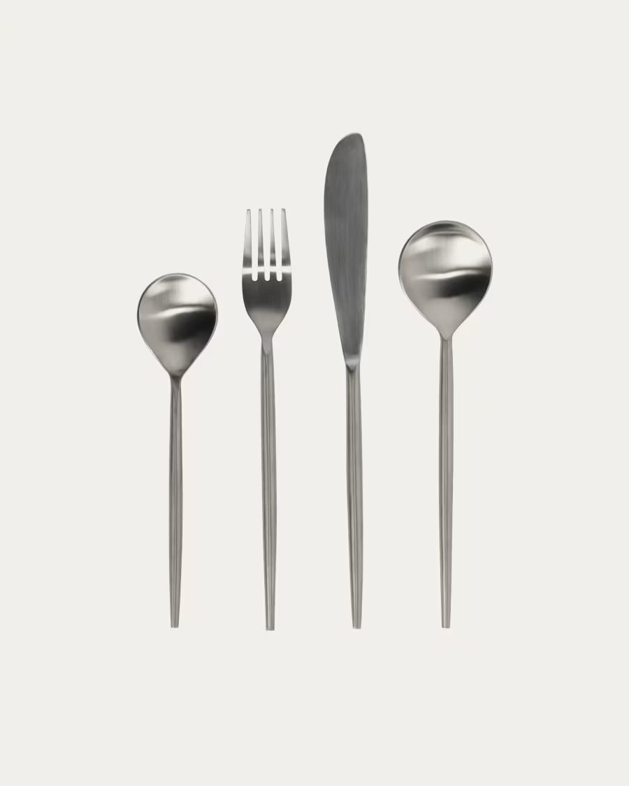 Crisps Rounded Handle 16-Piece Silvery Cutlery Set