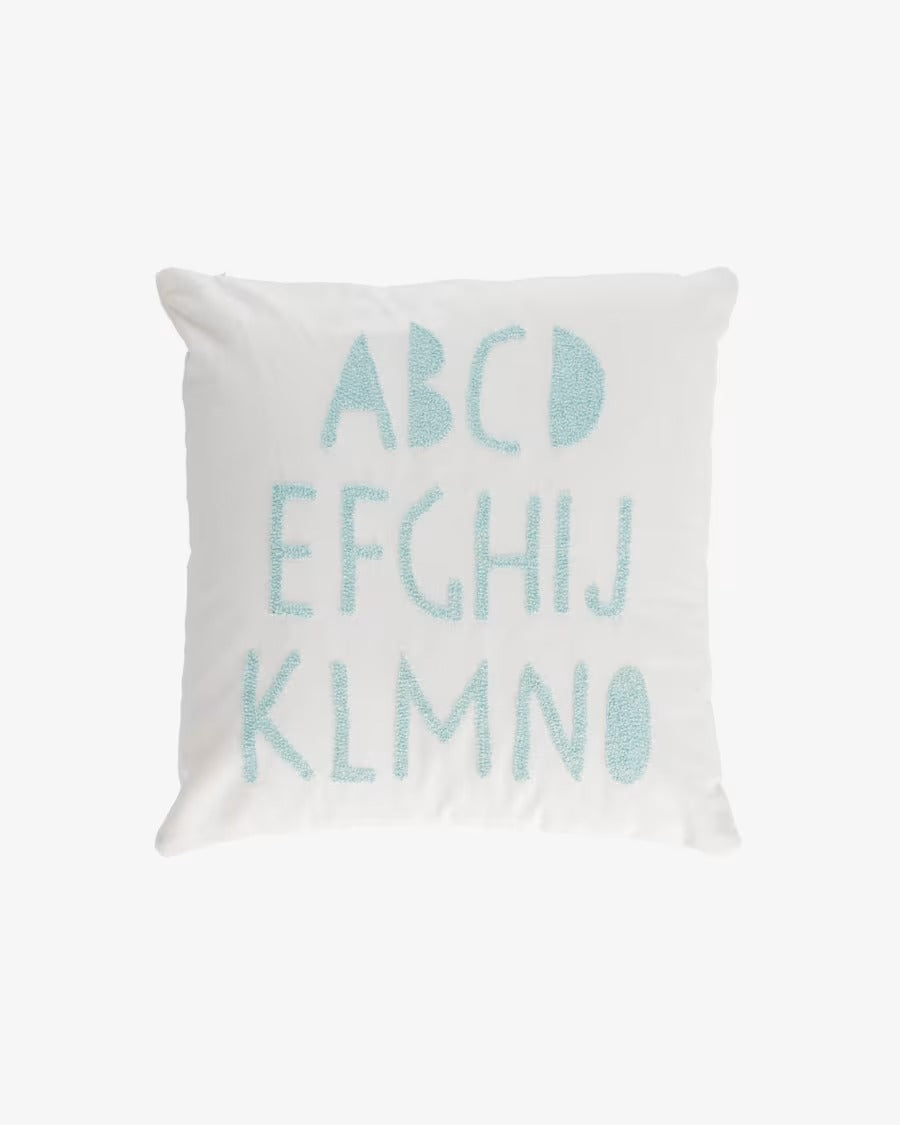 Keila 100% Cotton Blue Alphabet Cushion Cover white 45 x 45 cm