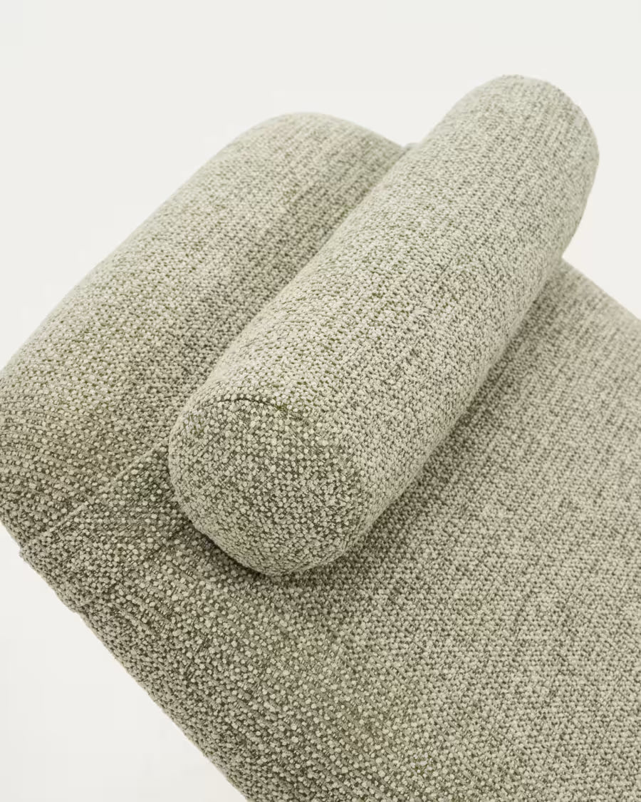 Osla divan in green chenille with brushed graphite stainless steel legs 174 cm.
