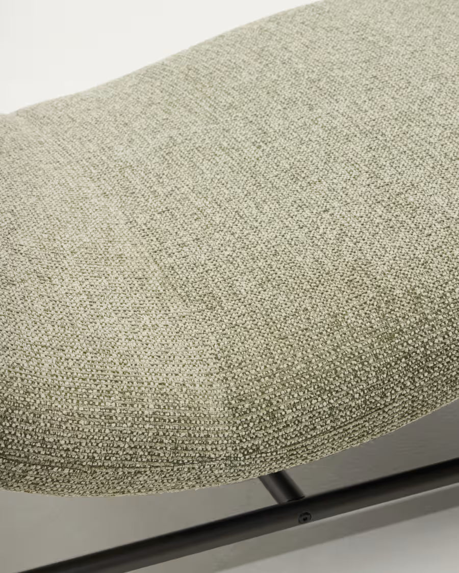 Osla divan in green chenille with brushed graphite stainless steel legs 174 cm.