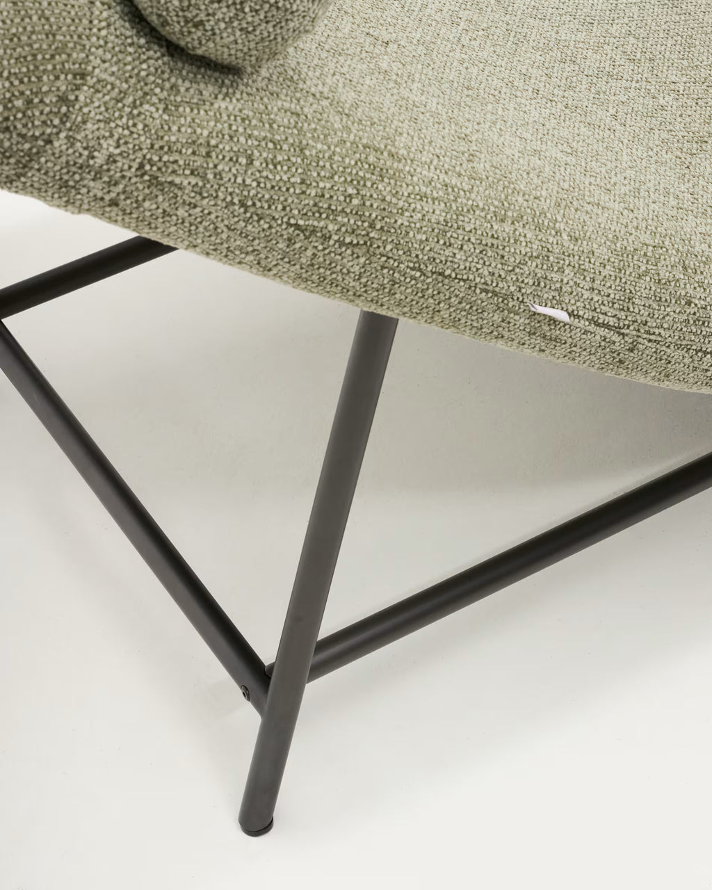 Osla divan in green chenille with brushed graphite stainless steel legs 174 cm.