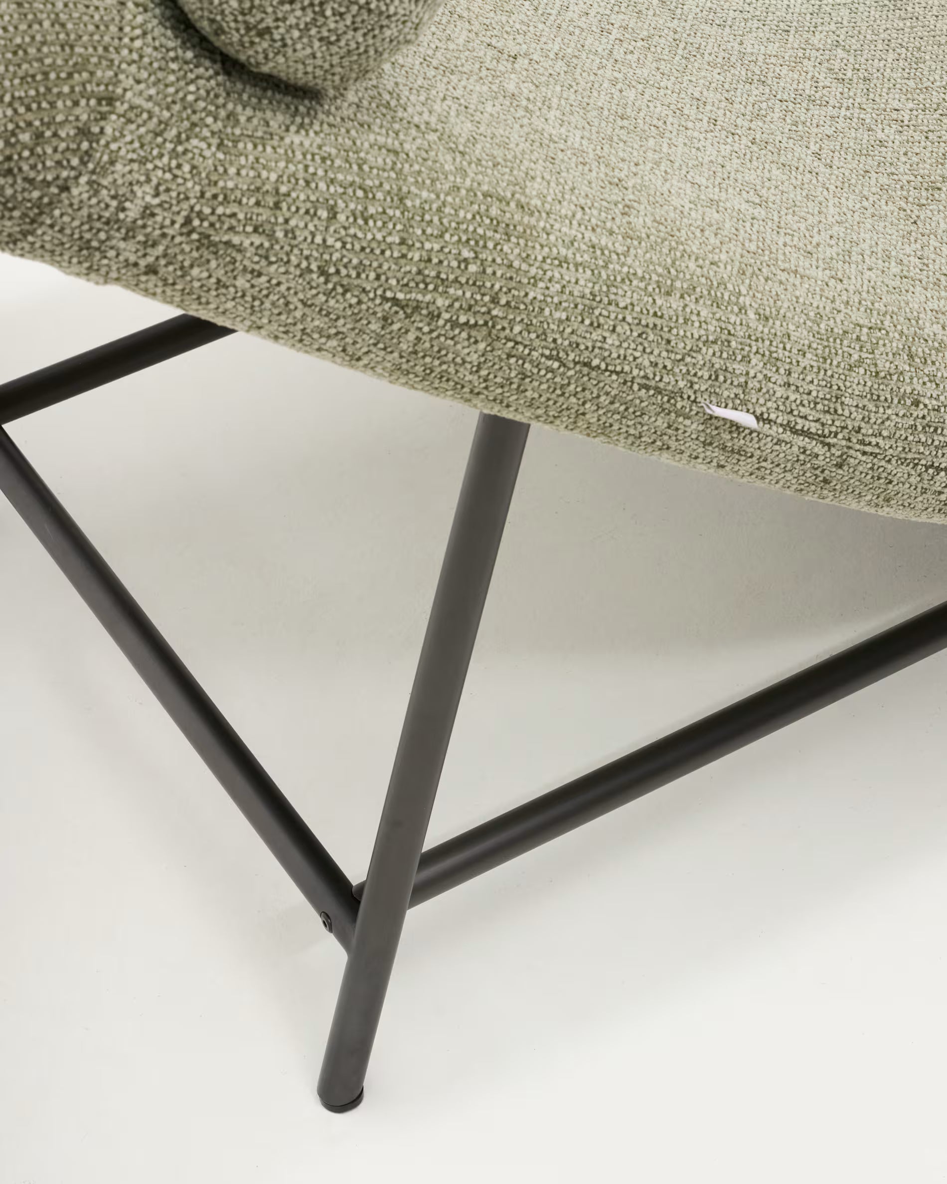 Osla divan in green chenille with brushed graphite stainless steel legs 174 cm.