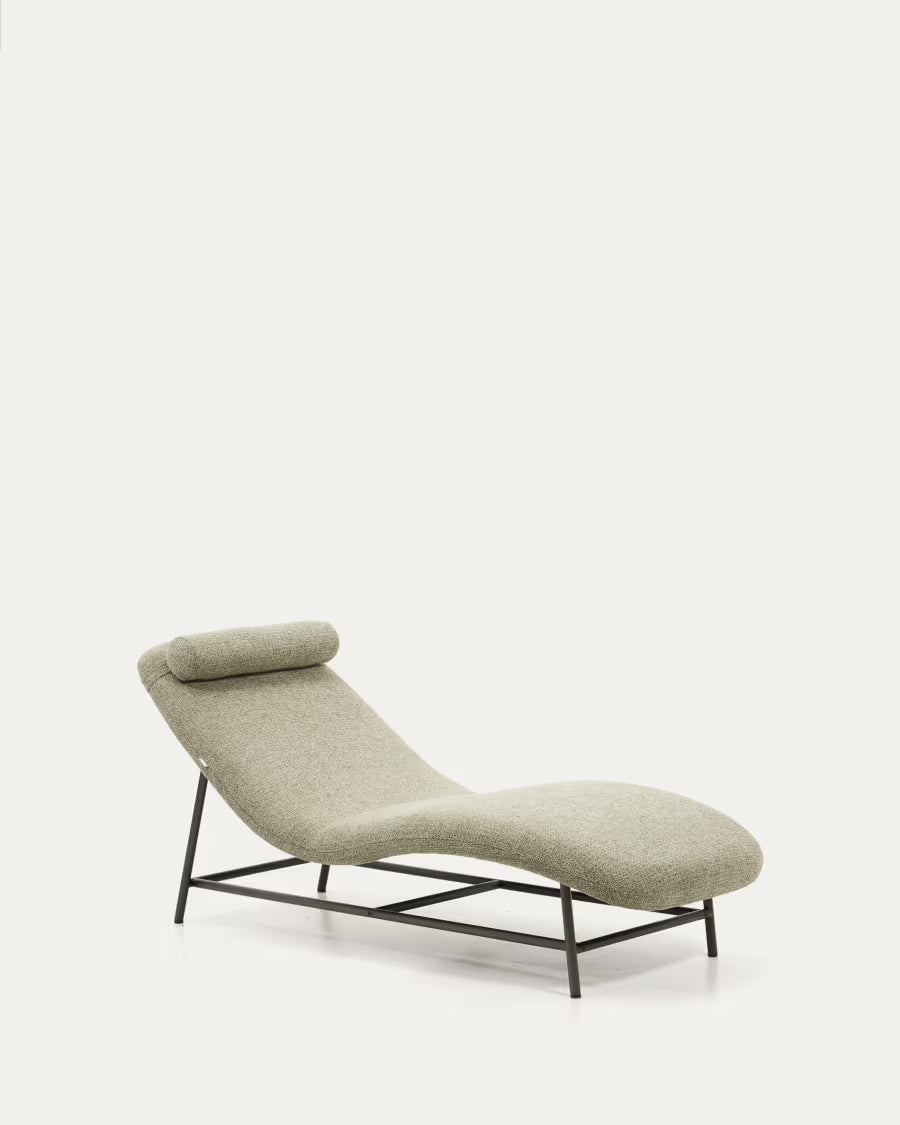 Osla divan in green chenille with brushed graphite stainless steel legs 174 cm.