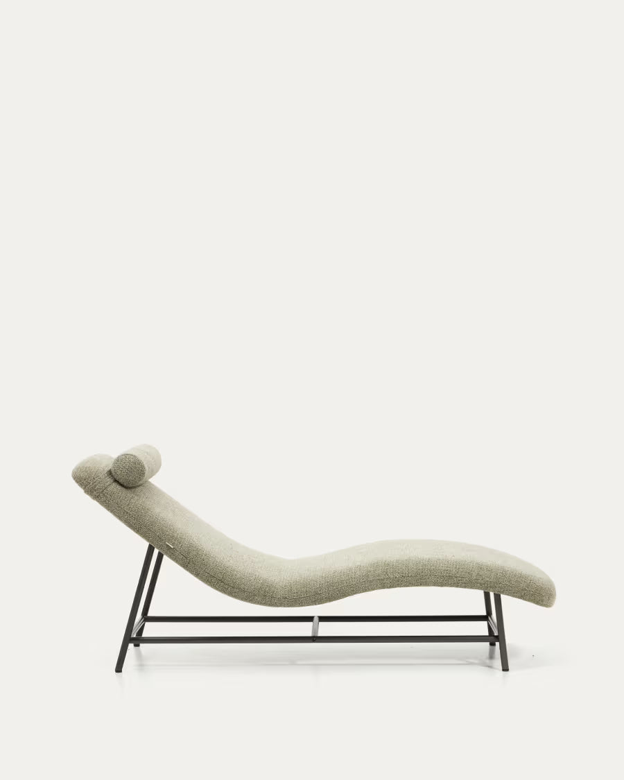 Osla divan in green chenille with brushed graphite stainless steel legs 174 cm.