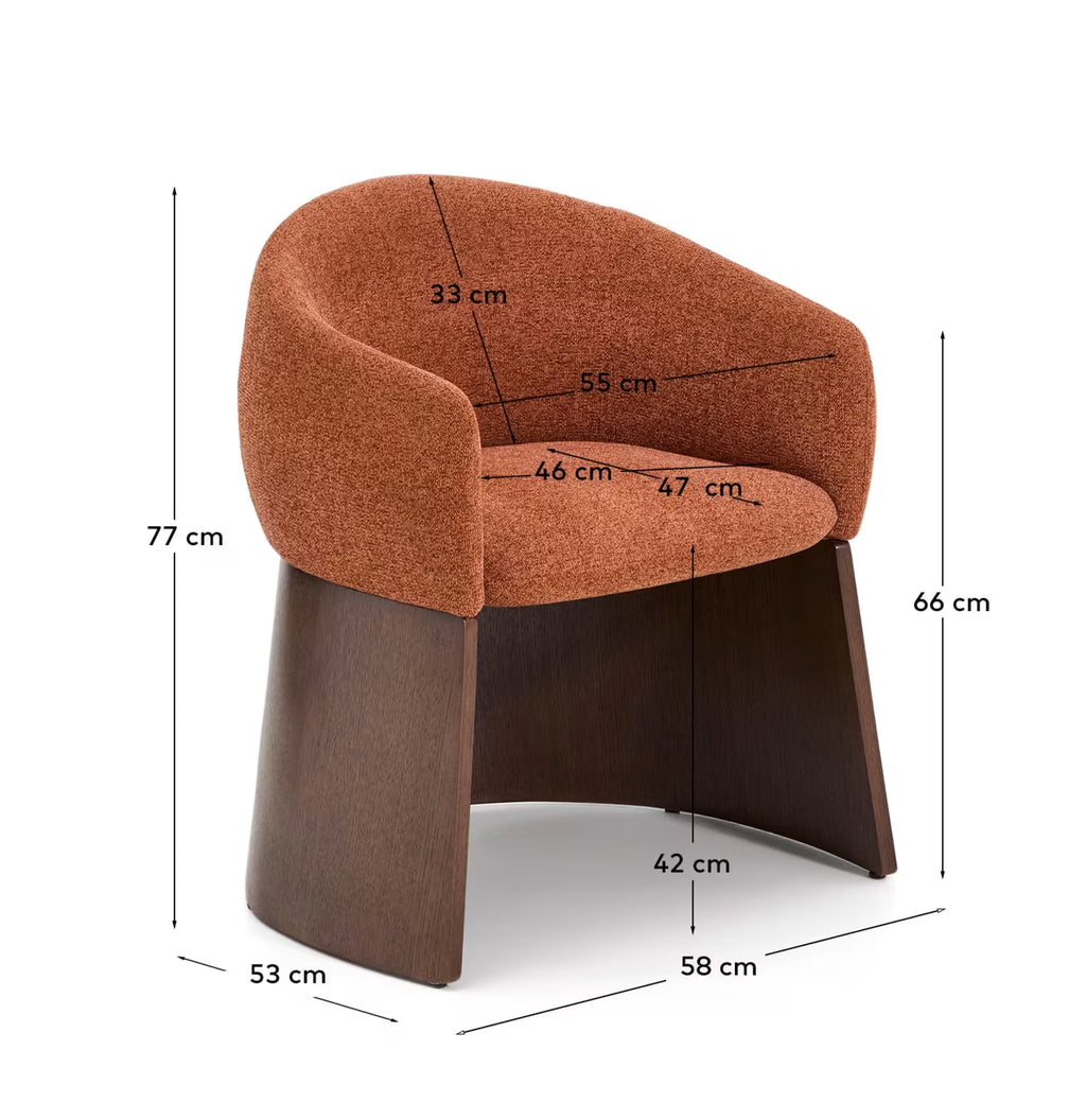 Bosca Chair in Terracotta Chenille and Walnut.