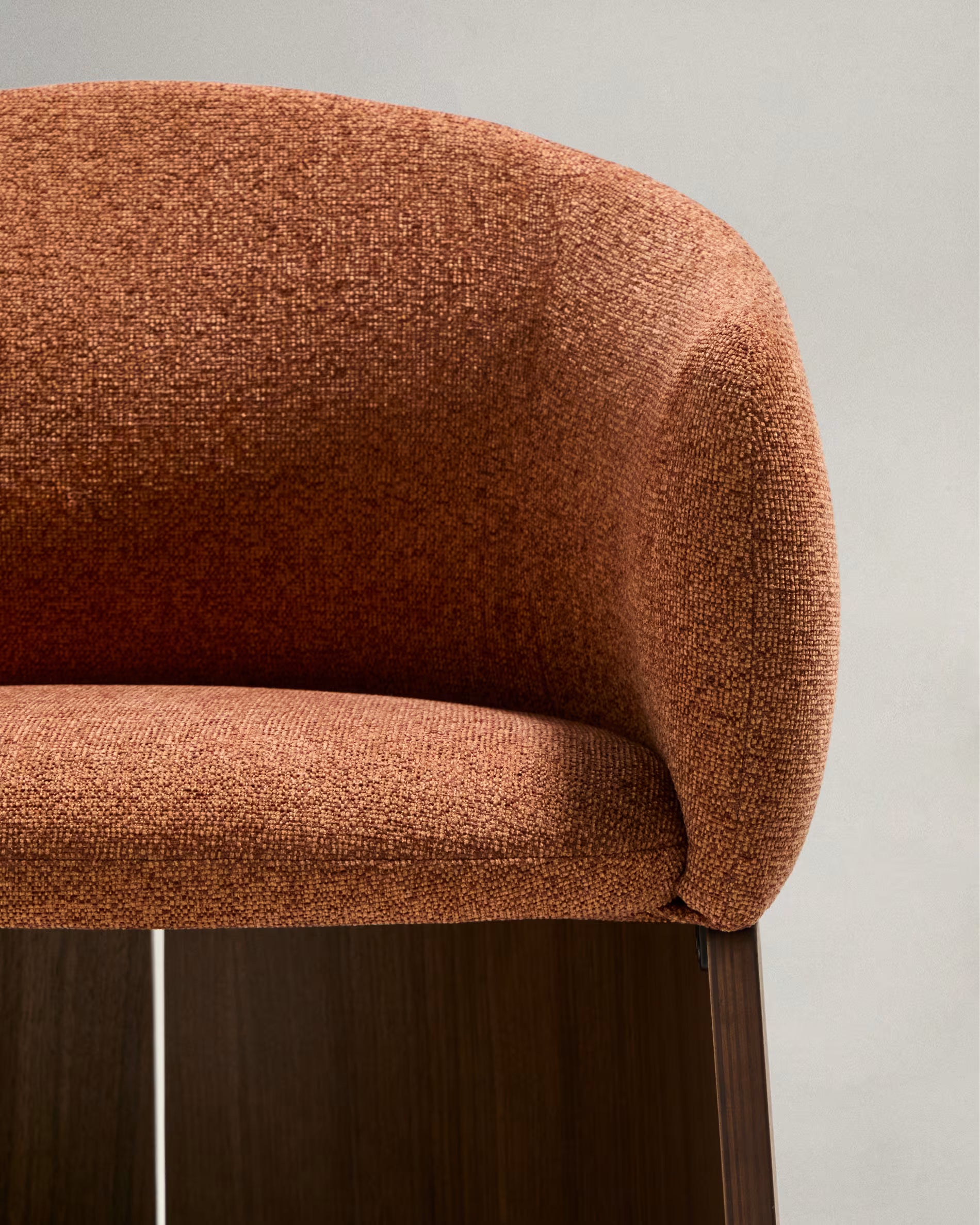 Bosca Chair in Terracotta Chenille and Walnut.