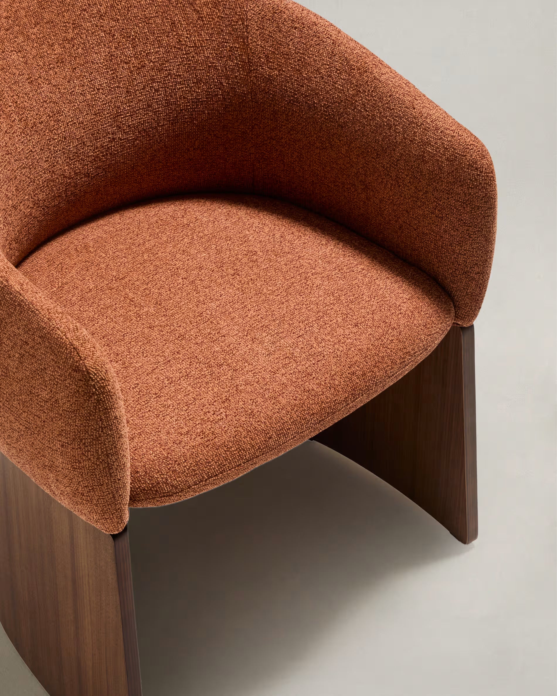 Bosca Chair in Terracotta Chenille and Walnut.