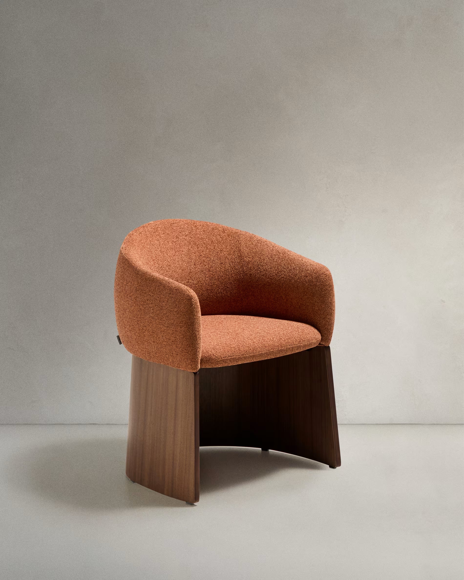 Bosca Chair in Terracotta Chenille and Walnut.