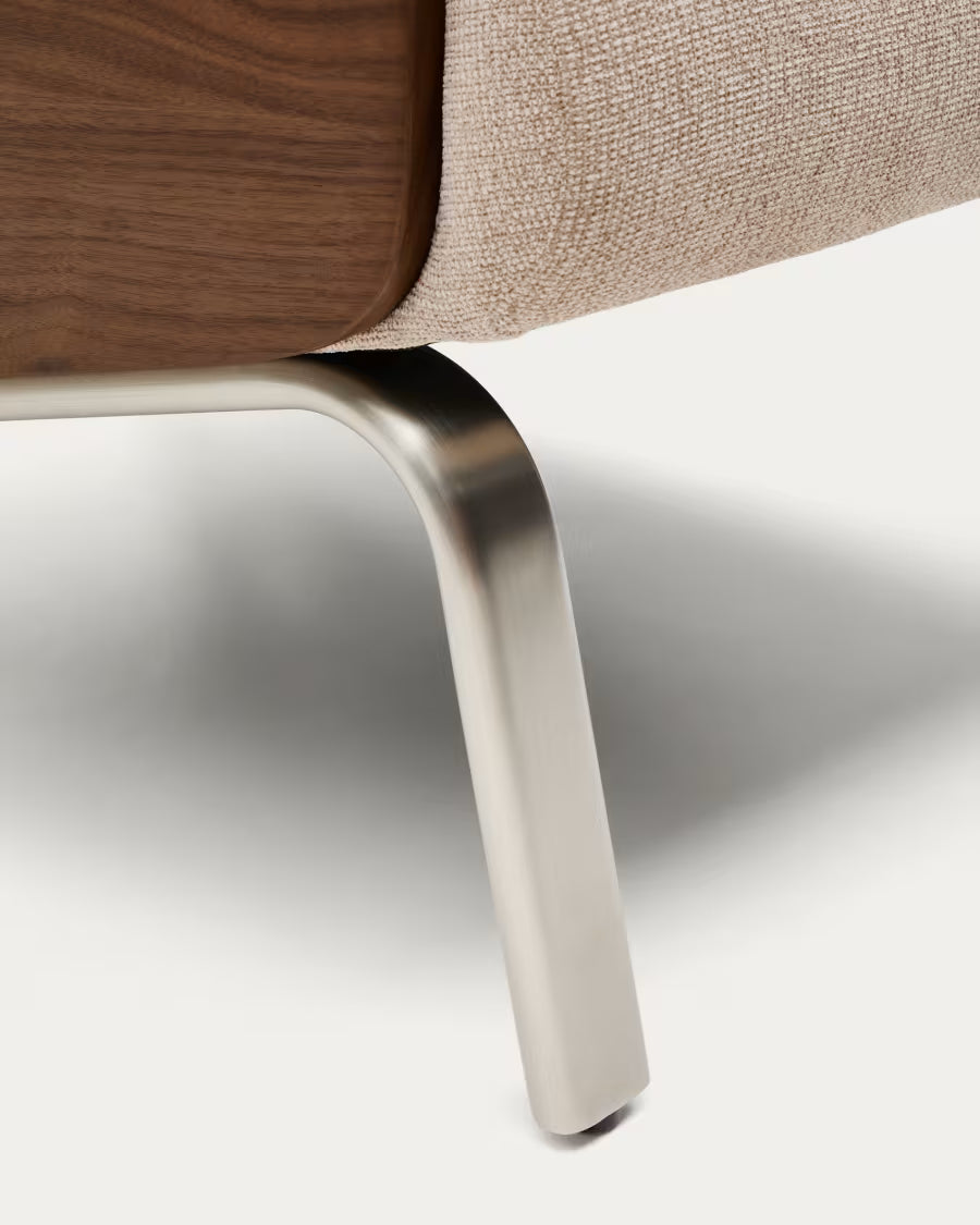 Amsen light brown armchair in walnut plywood with legs in brushed stainless steel