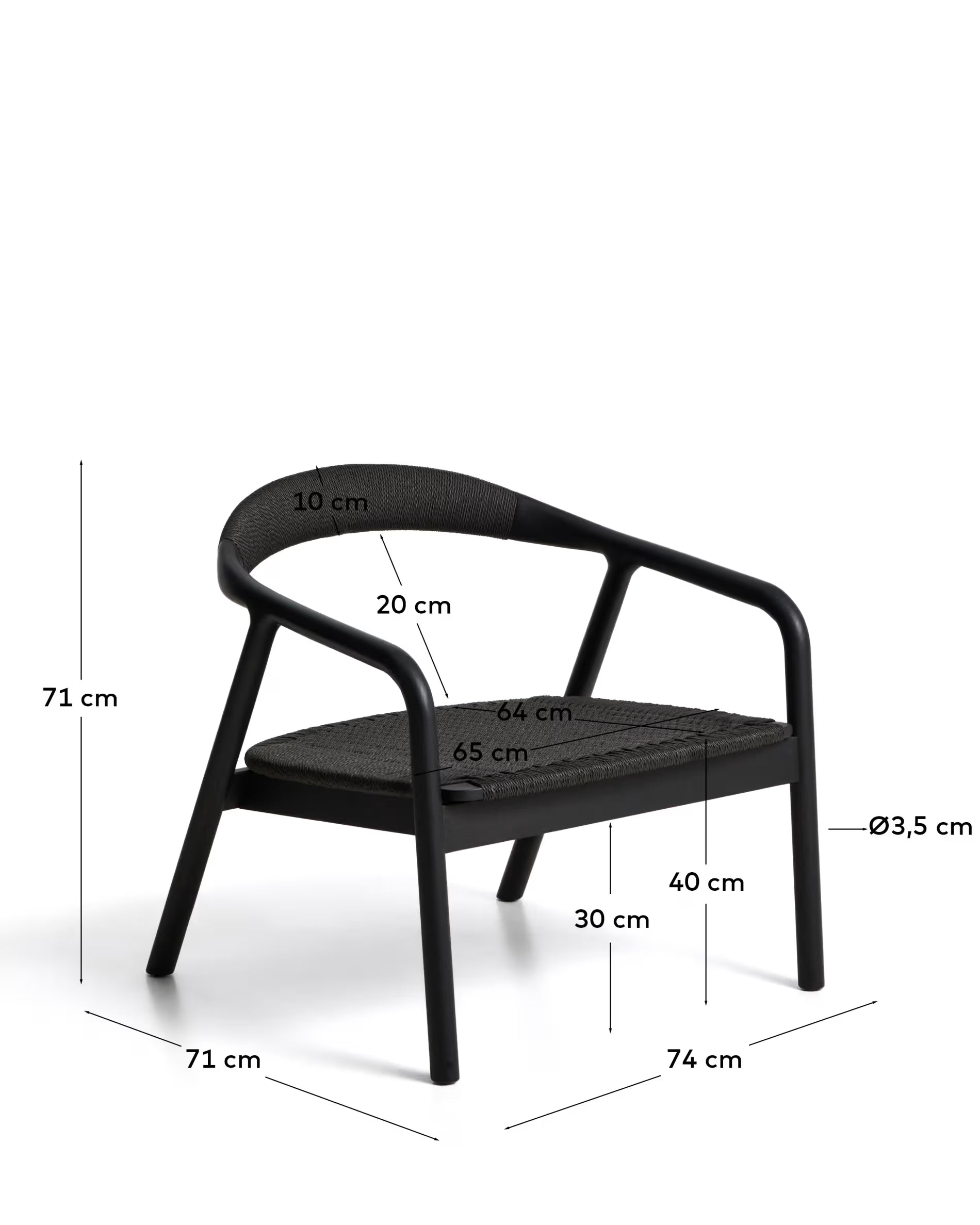 Derile armchair in solid oak wood with black finish
