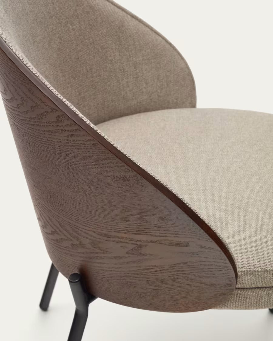 Eamy Chair Light Brown Chenille and Ash Wood Veneer