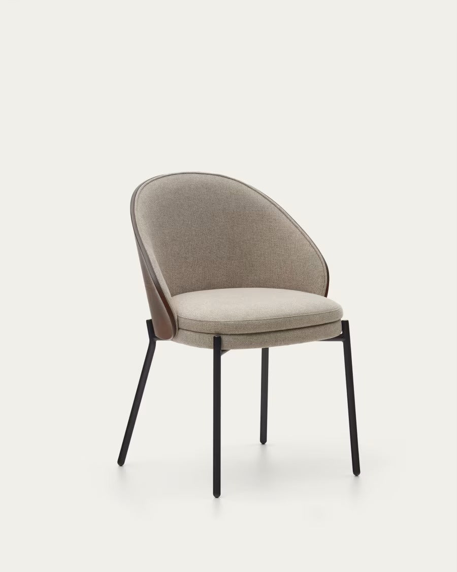 Eamy Chair Light Brown Chenille and Ash Wood Veneer