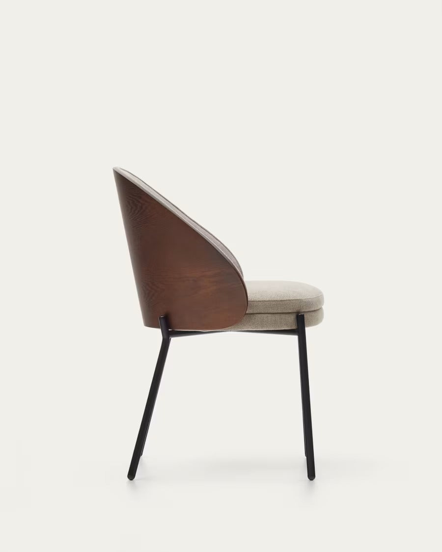 Eamy Chair Light Brown Chenille and Ash Wood Veneer