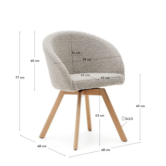 Marvin Swivel Chair with Grey Bouclé