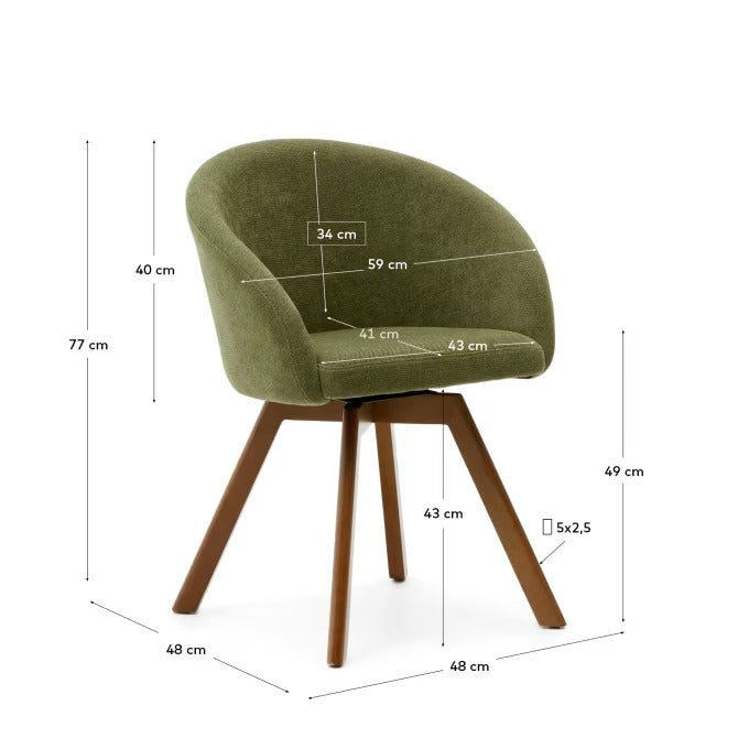 Marvin Chair in Green Chenille with swivel in a walnut finish