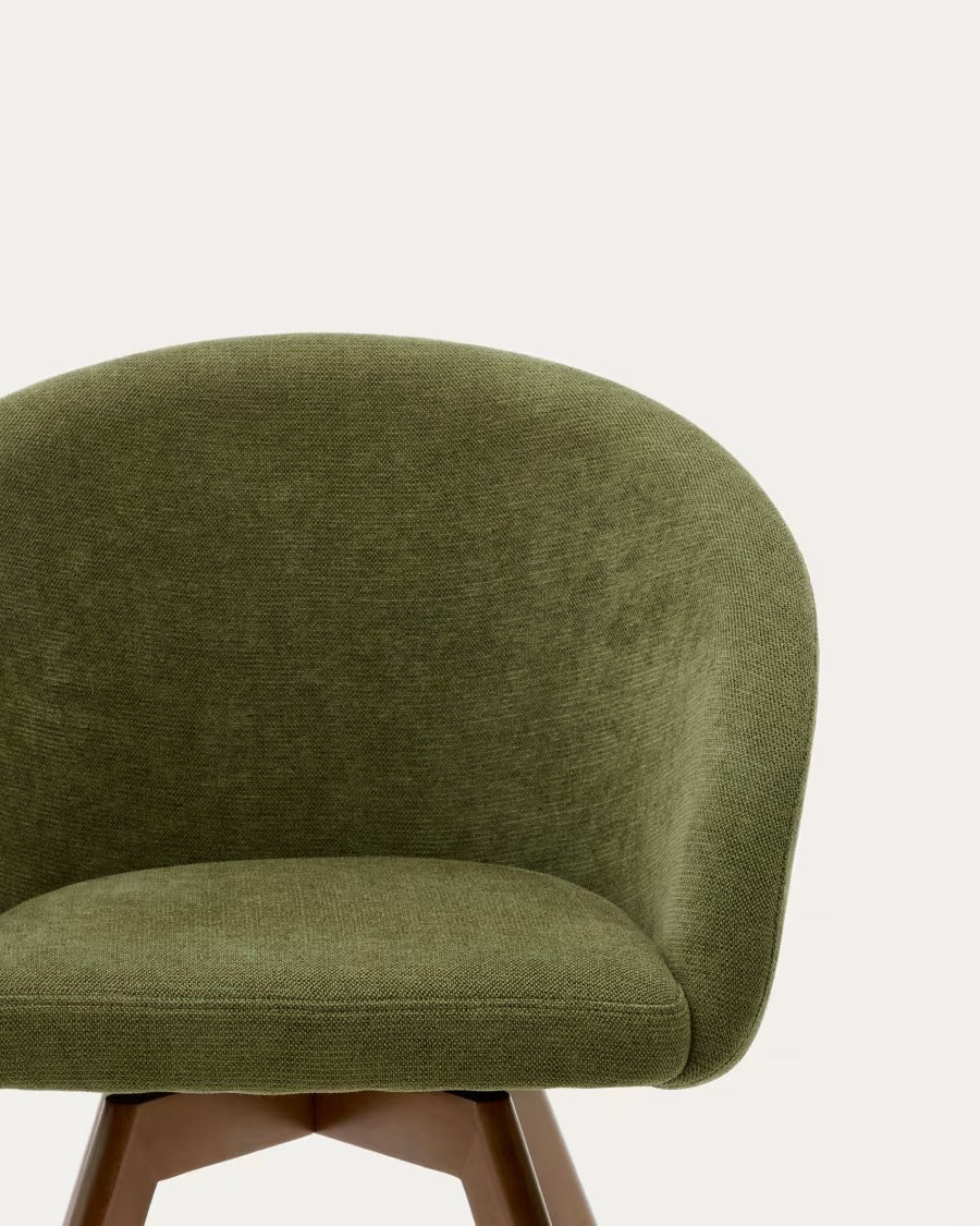 Marvin Chair in Green Chenille with swivel in a walnut finish