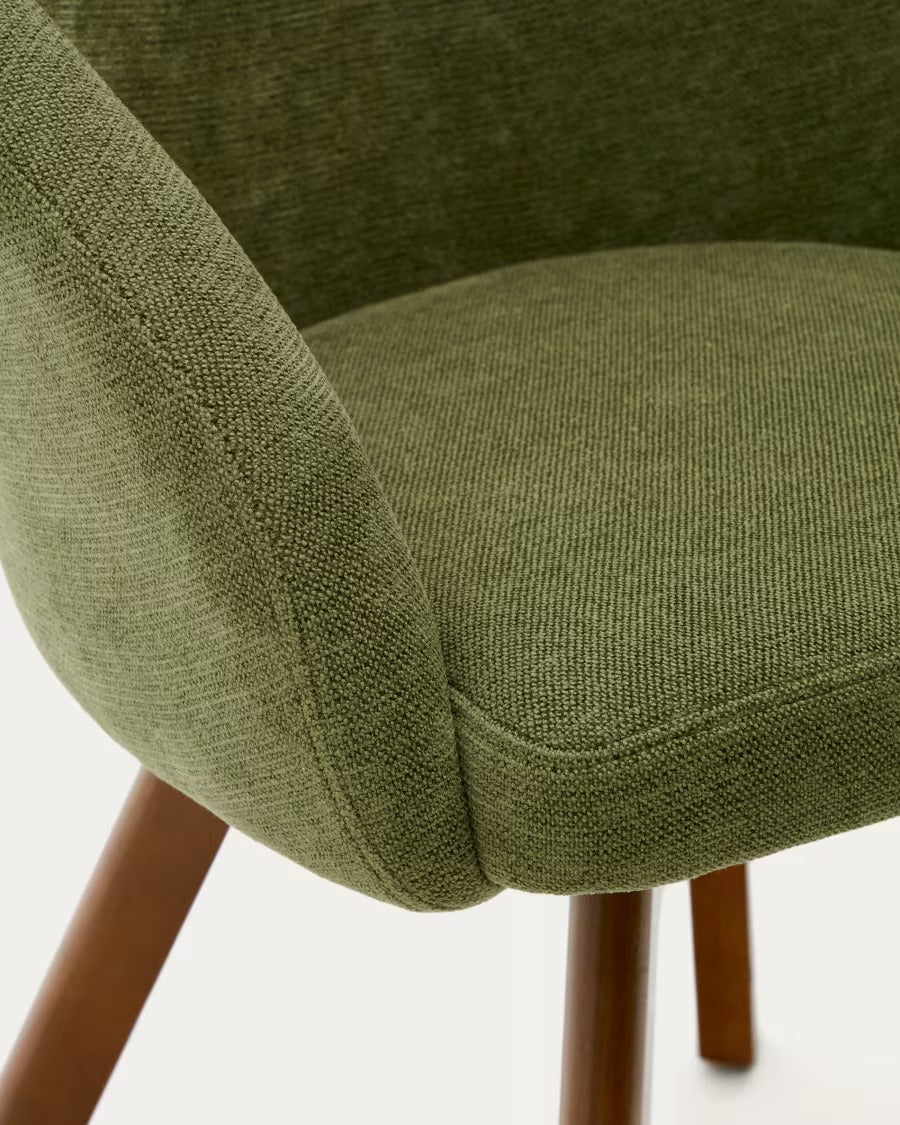 Marvin Chair in Green Chenille with swivel in a walnut finish