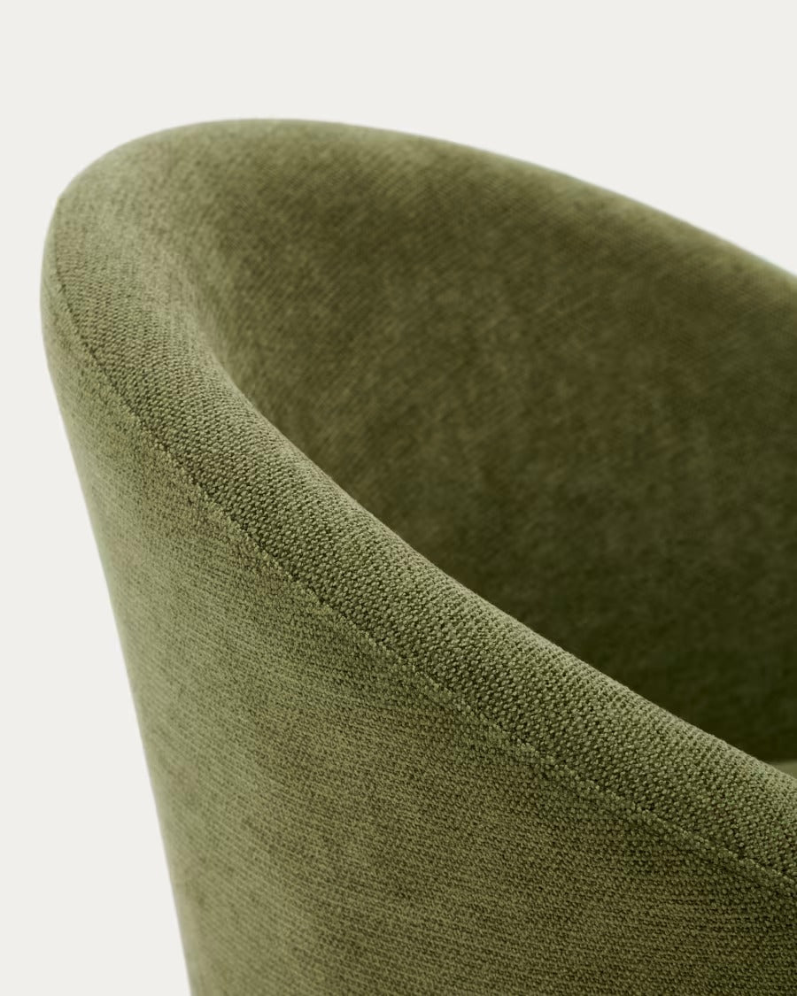 Marvin Chair in Green Chenille with swivel in a walnut finish