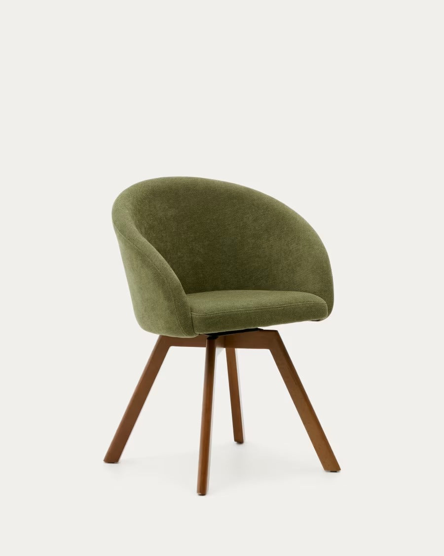 Marvin Chair in Green Chenille with swivel in a walnut finish