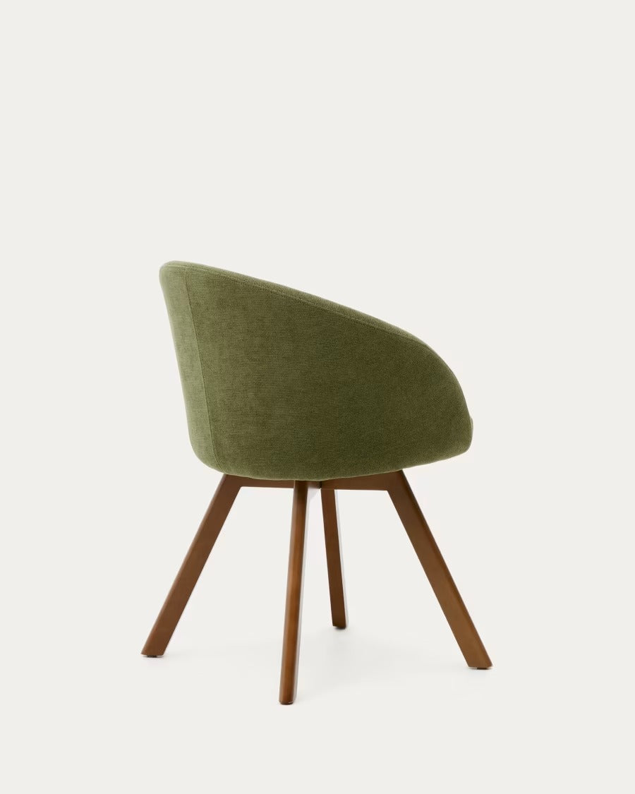 Marvin Chair in Green Chenille with swivel in a walnut finish