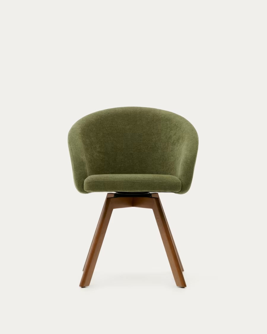 Marvin Chair in Green Chenille with swivel in a walnut finish