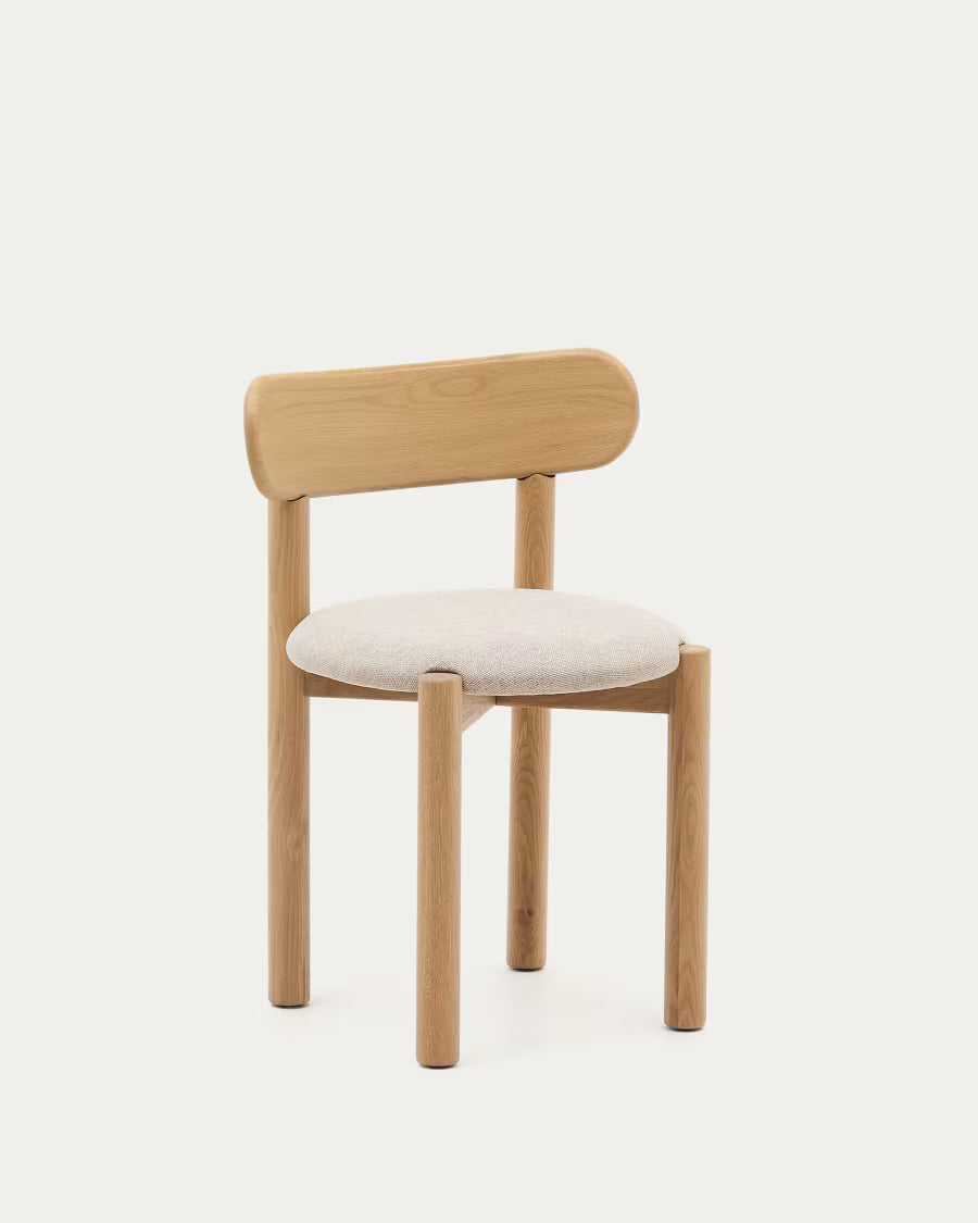 NEBAI Nebai chair in beige chenille with a solid oak wood st