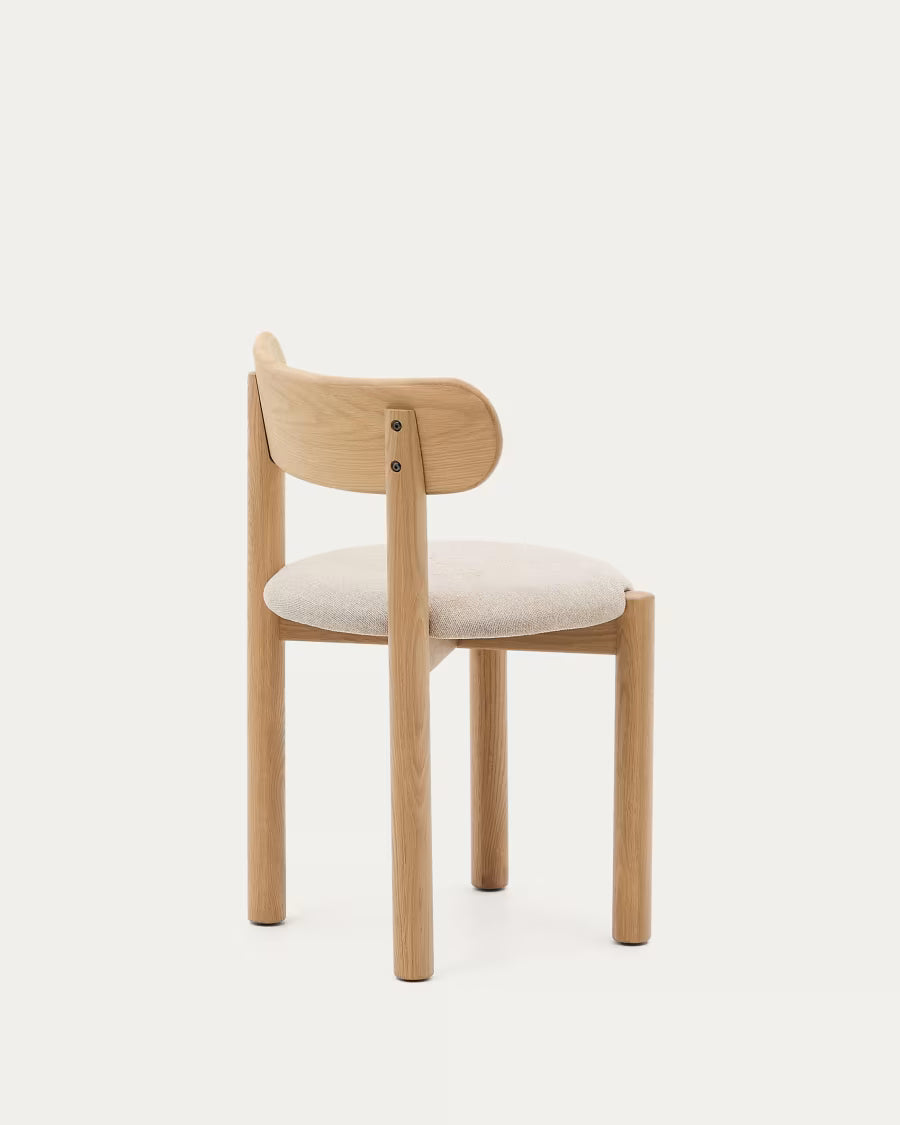 NEBAI Nebai chair in beige chenille with a solid oak wood st
