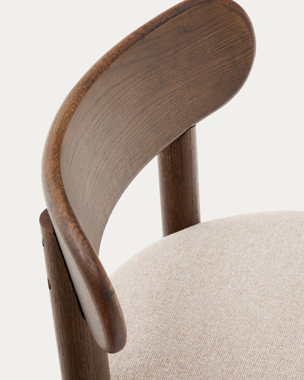 Nebai chair in brown chenille with a solid oak wood and walnut finish