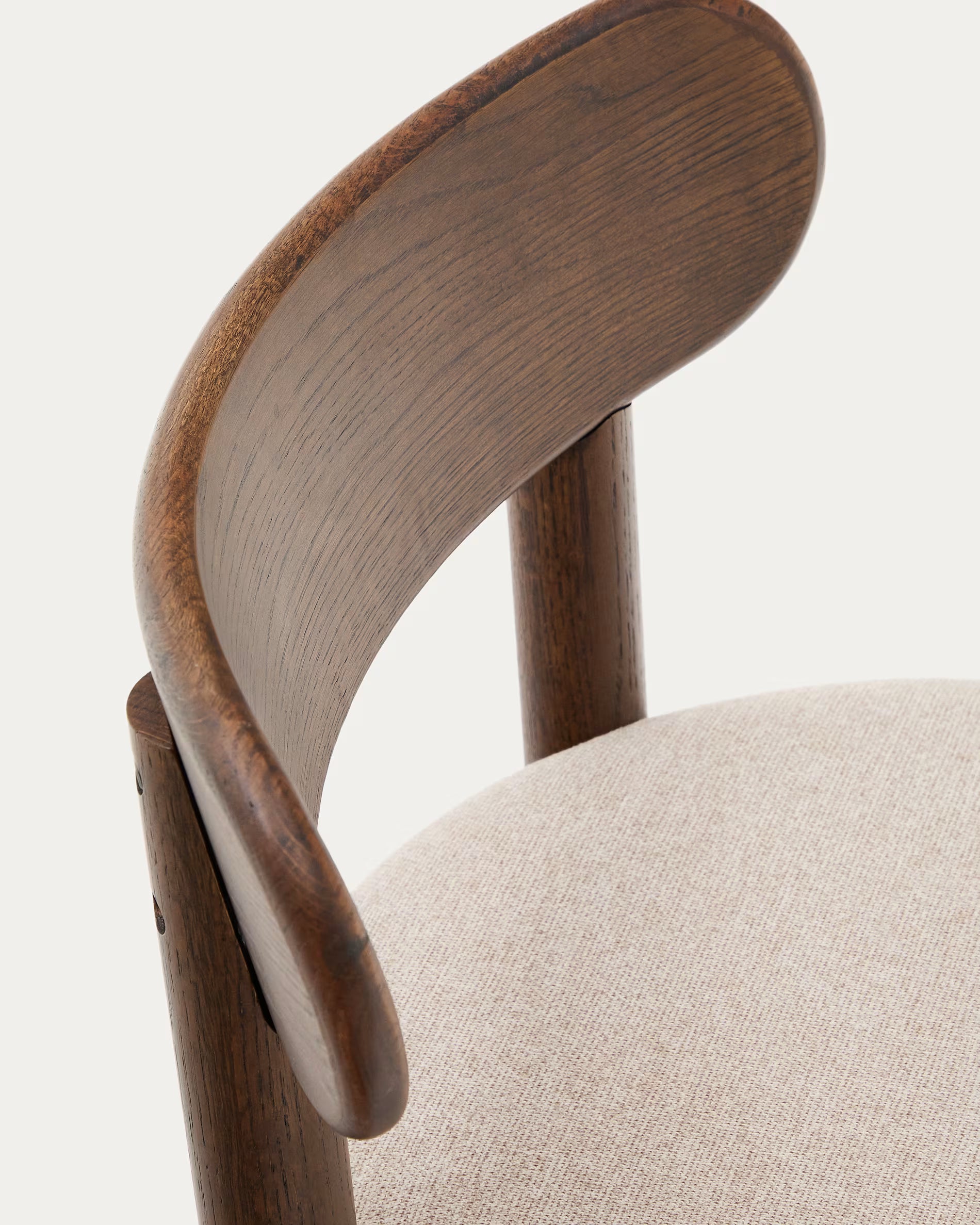 Nebai chair in brown chenille with a solid oak wood and walnut finish