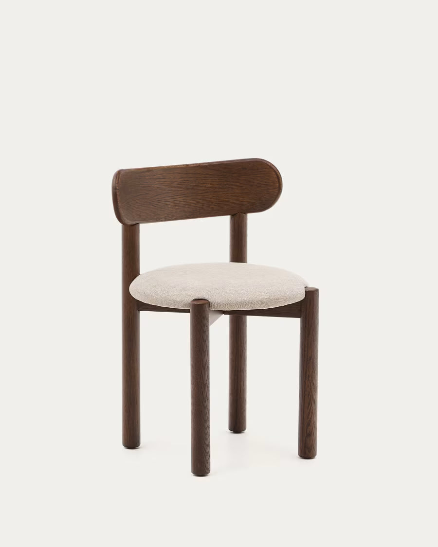Nebai chair in brown chenille with a solid oak wood and walnut finish