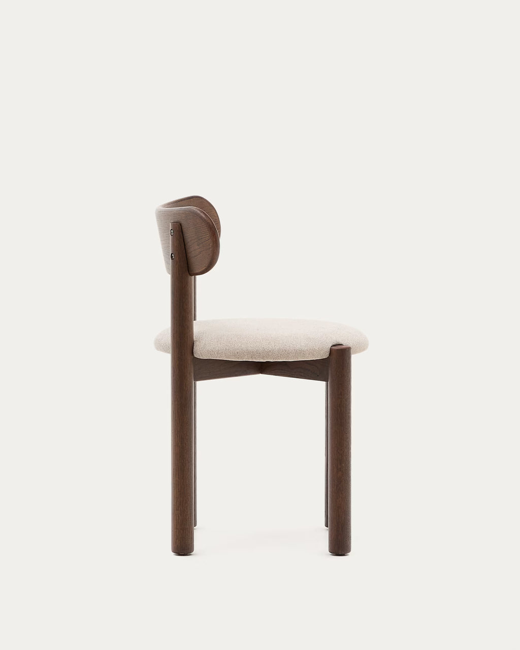 Nebai chair in brown chenille with a solid oak wood and walnut finish