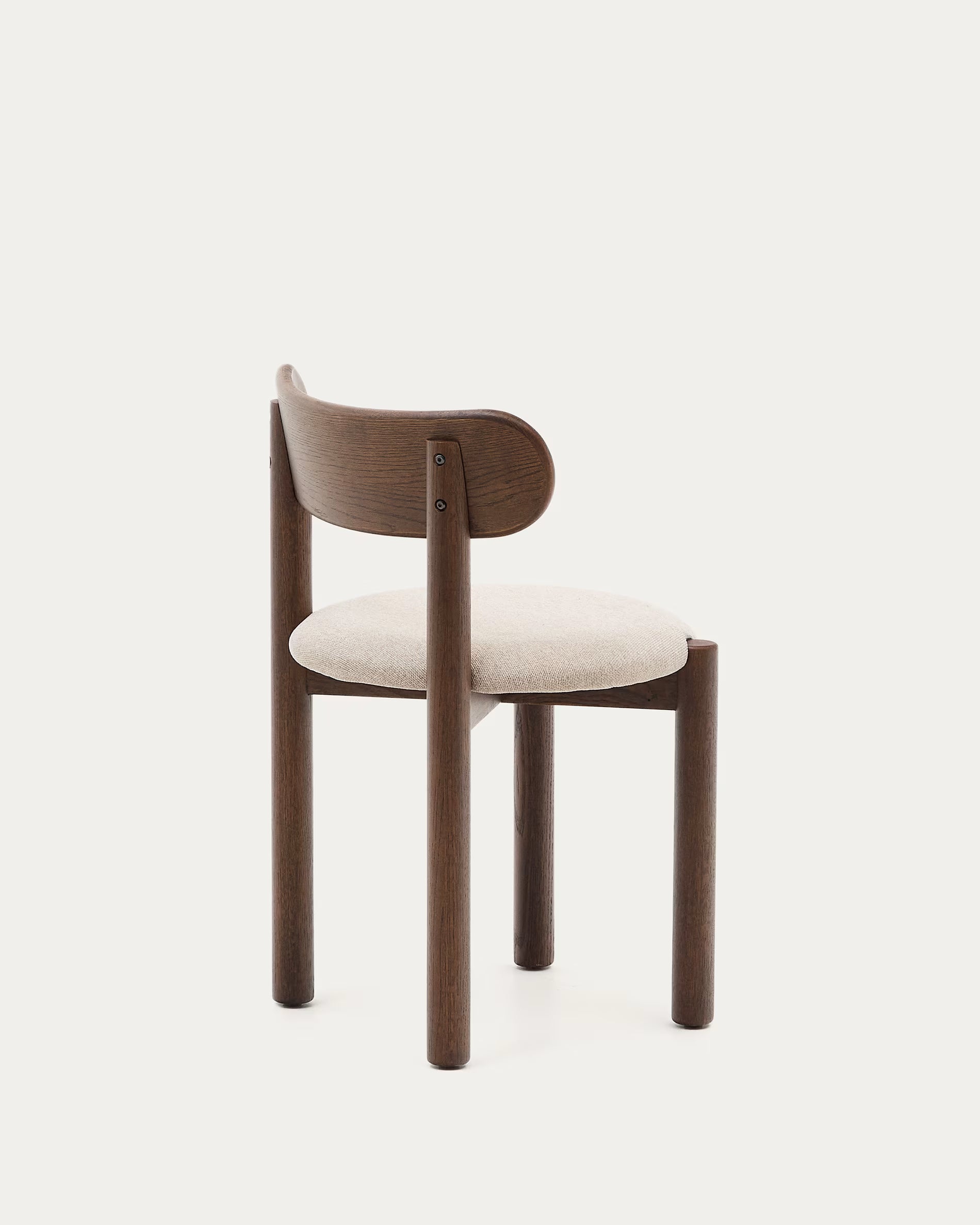 Nebai chair in brown chenille with a solid oak wood and walnut finish