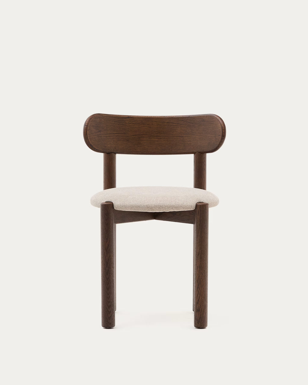 Nebai chair in brown chenille with a solid oak wood and walnut finish