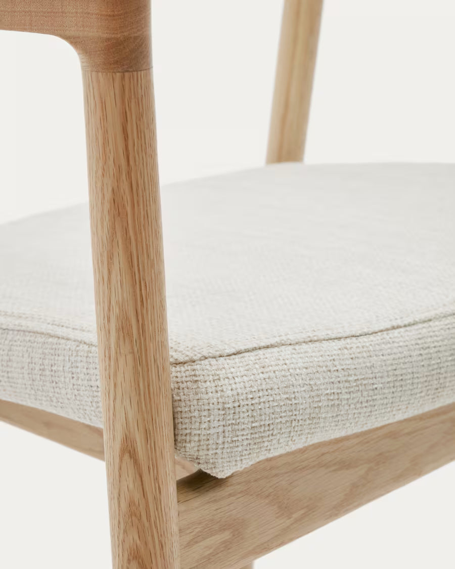 Alocs chair removable cover in beige chenille solid oak wood natural finish